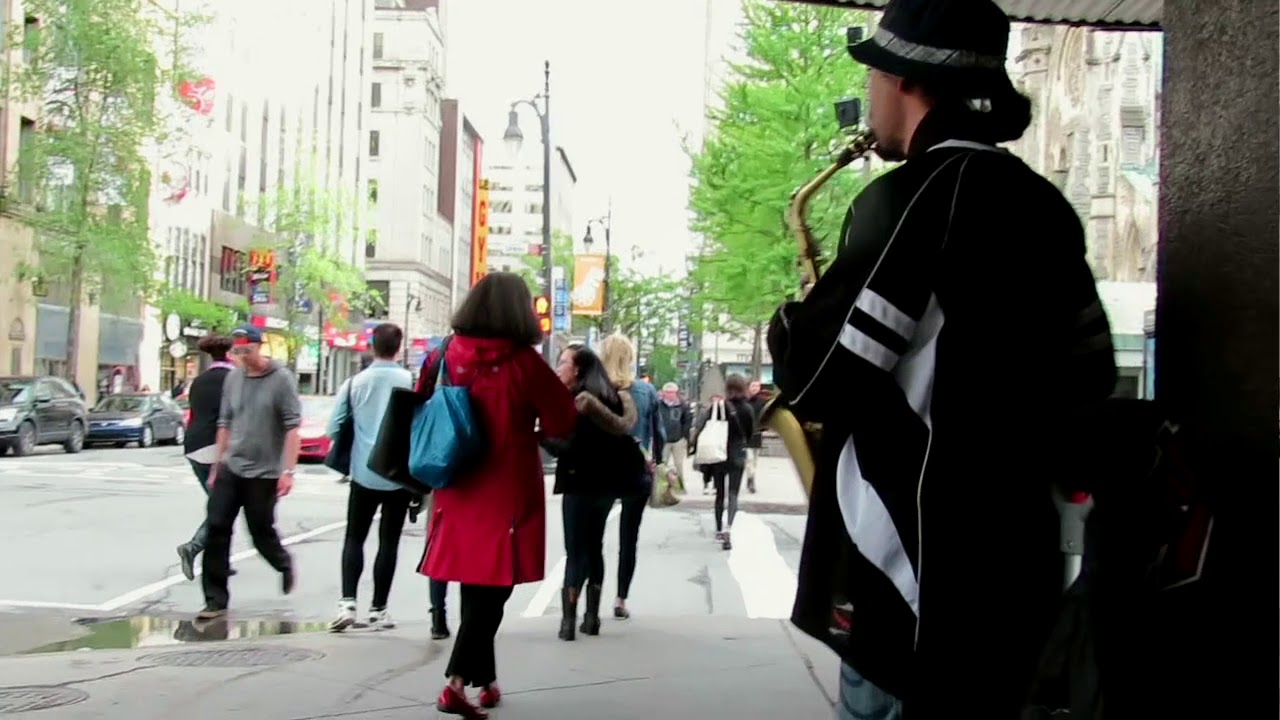 Jay Uno rapping sax on St Catherine St in Montreal