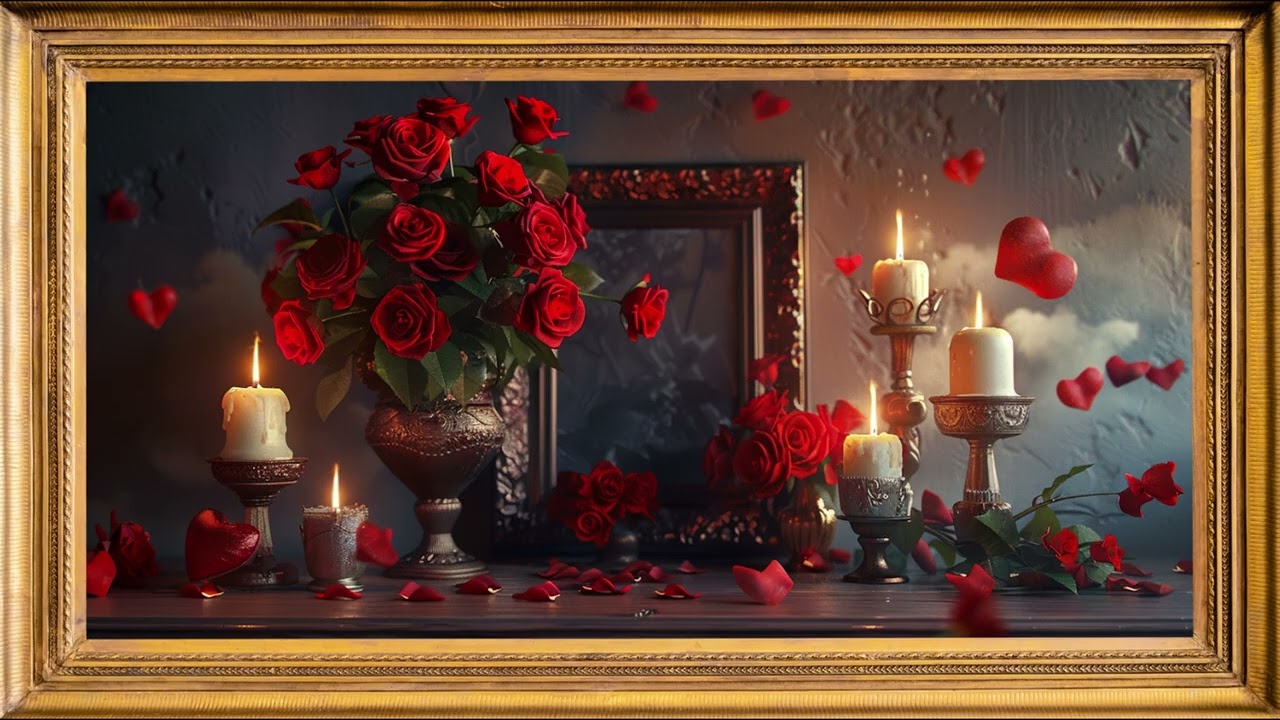 4K Romantic  Wall Art for Samsung Frame TV 🌹 Valentine’s Day Candlelight & Roses Background