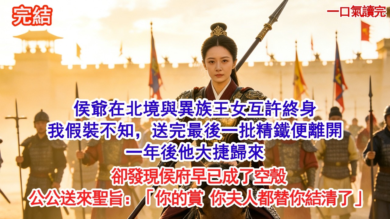 侯爺在北境與異族王女互許終身我假裝不知，送完最後一批精鐵便離開一年後他大捷歸來卻發現侯府早已成了空殼公公送來聖旨：「你的賞 你夫人都替你結清了」#古風#追妻火葬場#愛情#小說