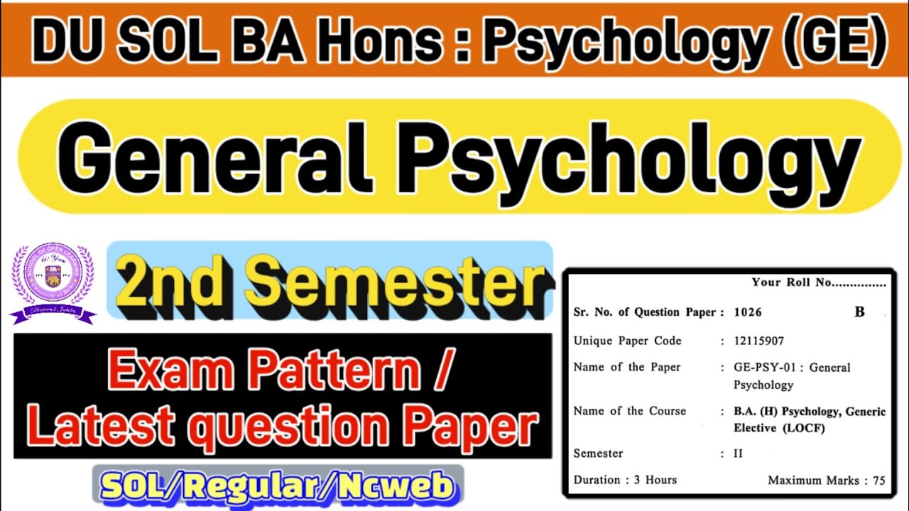 General Psychology BA Hons Psychology GE 2nd Semester question paper du sol 