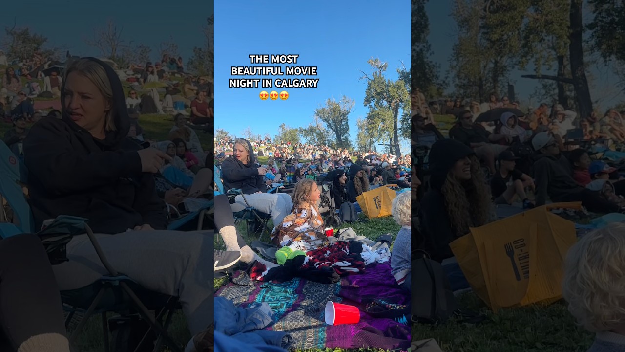 Shrek on the hill :) Full video on my channel! 🩵 #calgaryevents #outdoormovie #calgary #yyc