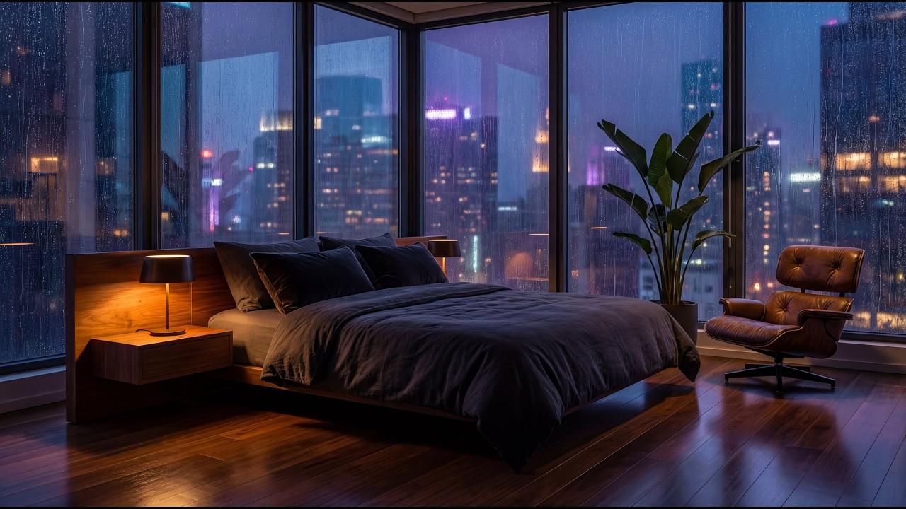 Rainy Night City View Bedroom: Relaxing Mood for Deep Sleep
