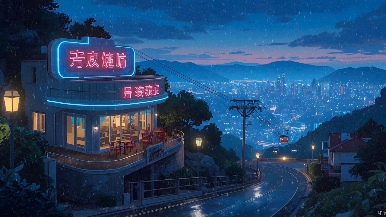 Heavy Rain at a 90s Hilltop Café 🌧️ Lofi You’ll Study to All Night