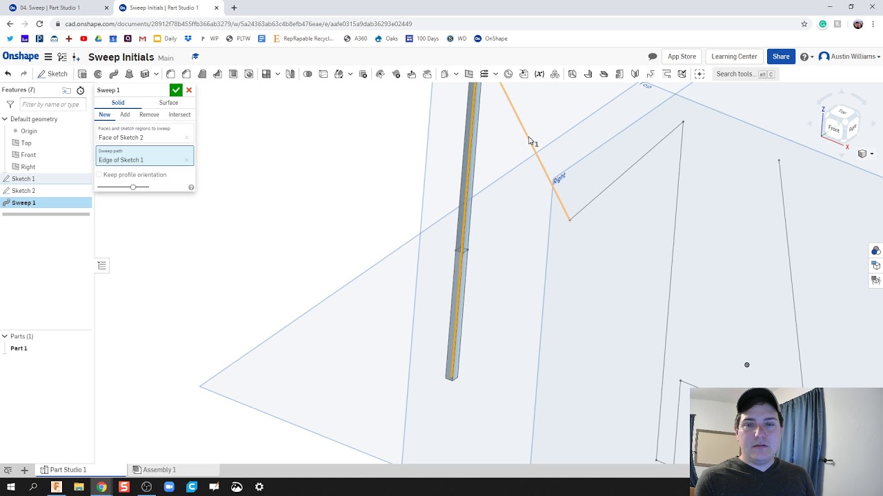 Sweep — день 4 из 100 путешествий OnShape