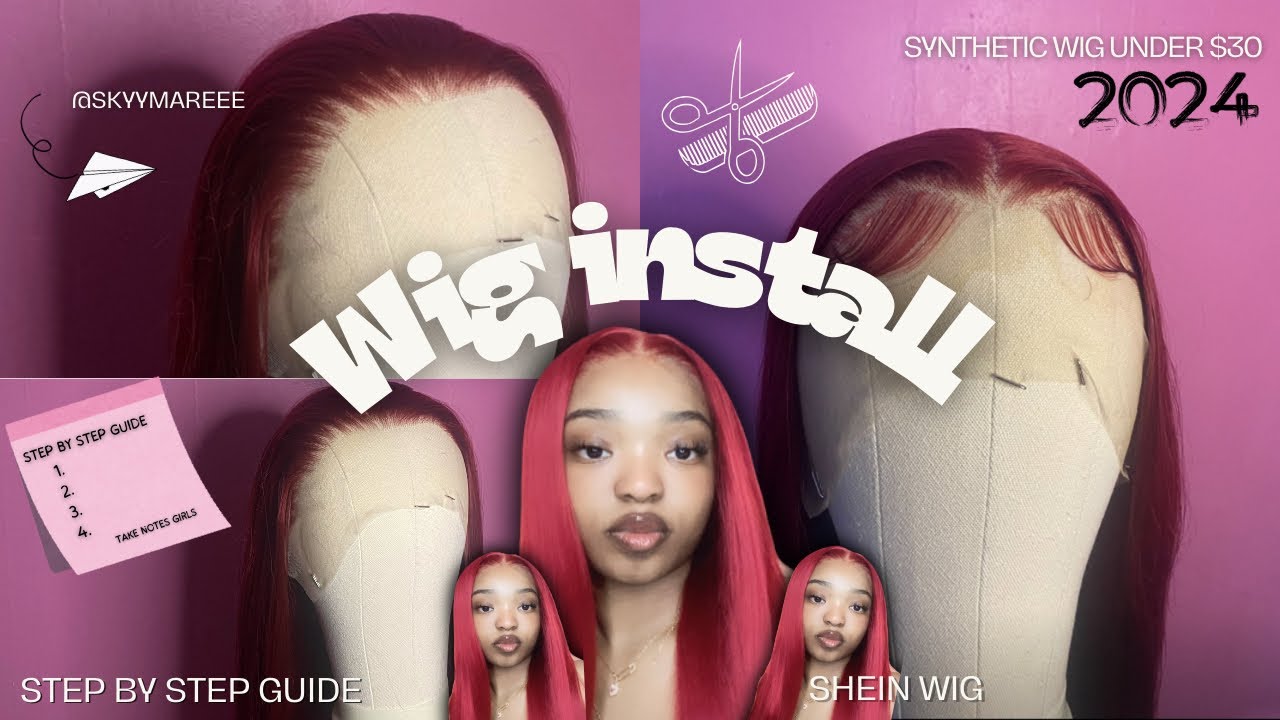 Red Synthetic SHEIN lace front install step by step wig install tutorial is it worth the buying?