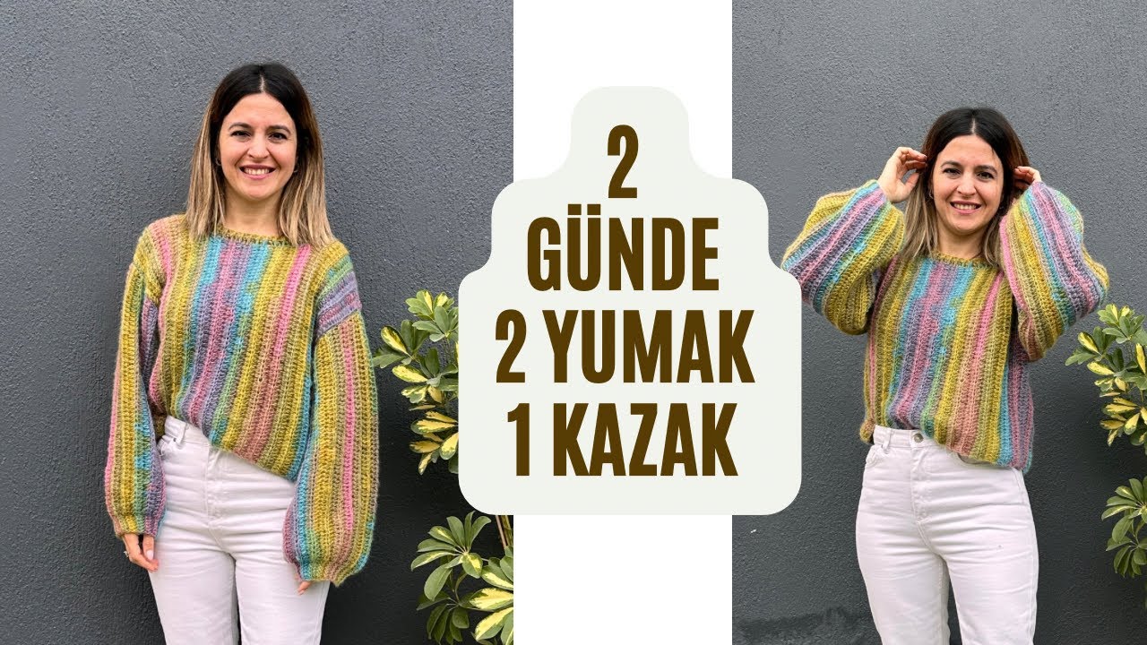 ÖRGÜYE YENİ BAŞLAYANLARINDA KISA SÜREDE YAPABİLECEĞİ TIĞ İŞİ KOLAY KAZAK YAPIYORUZ 🧶 #knitting