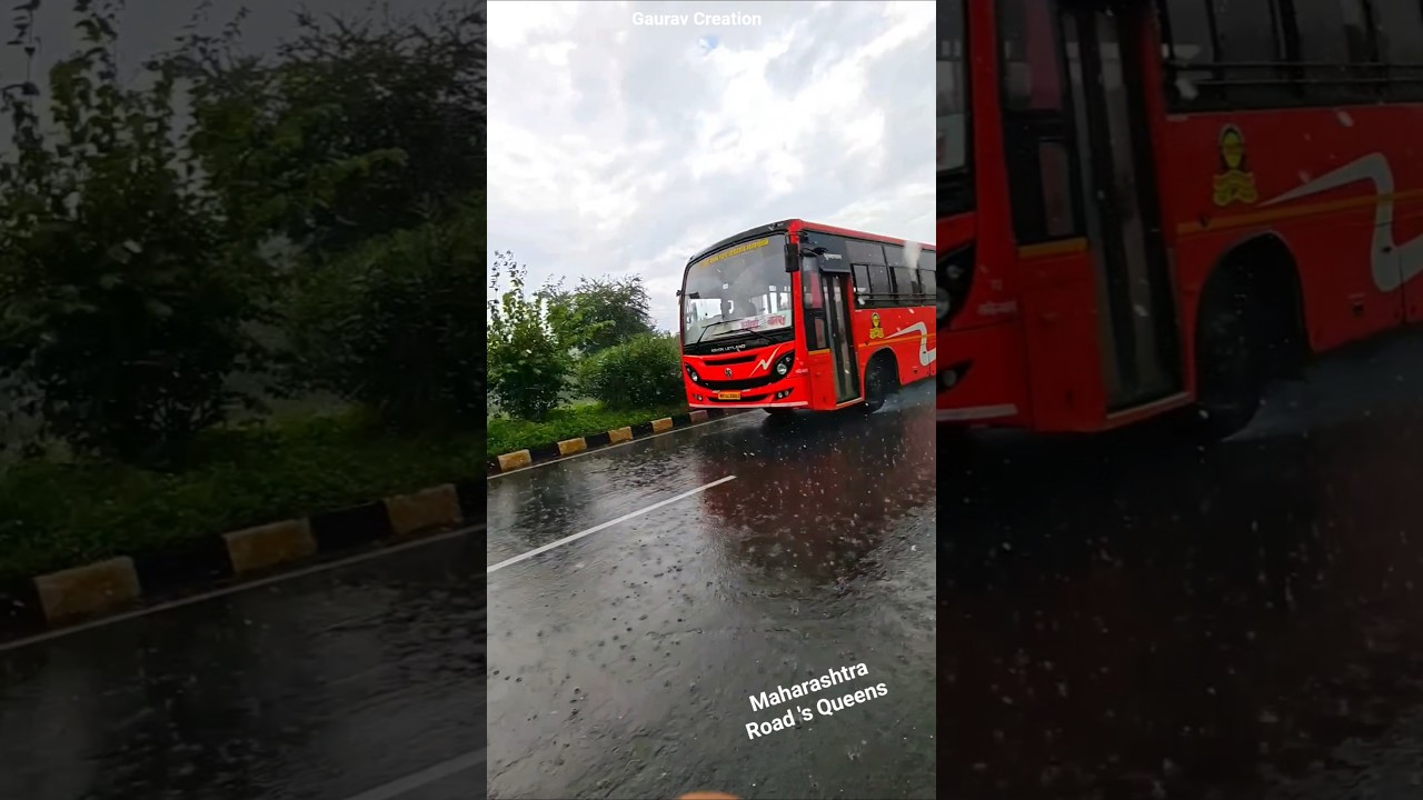 MSRTC New Ashok Leyland Bs6 Lalpari Bus in Heavy Rain #lalpari #msrtc #msrtcbus #rain