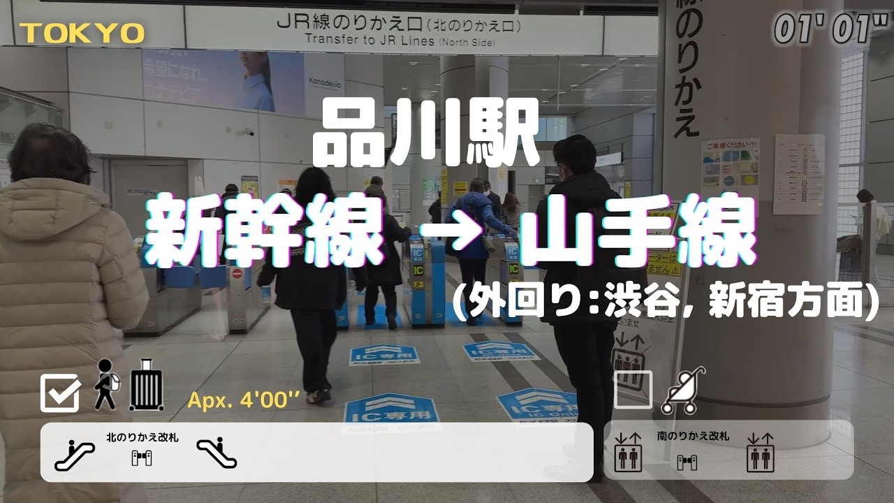 【品川駅】新幹線から山手線(外回り:渋谷、新宿方面)へ == 階段のない乗り換え==