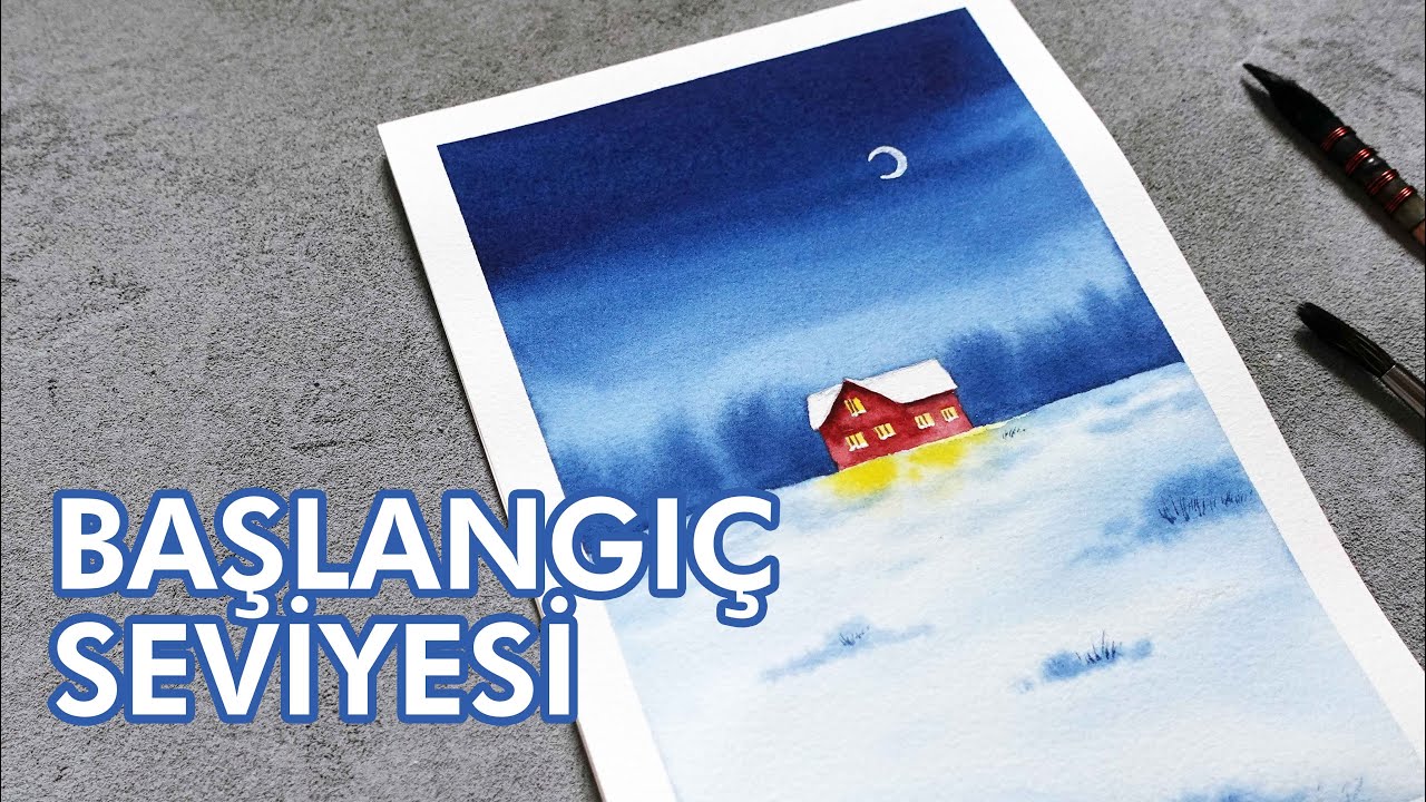 Kolay Suluboya Kar Manzarası Çalışması Yapıyoruz | BENİMLE BOYA | BAŞLANGIÇ SEVİYESİ