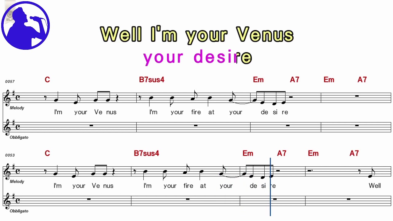 Bananarama - Venus karaoke version sheet music for players,chorus added(Ye karaoke)