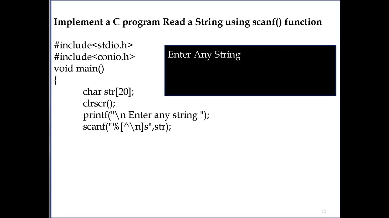 String in C language read a string using scanf function Part 9