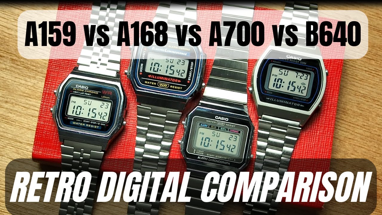 Сравнение цифровых ретро-часов Casio: A159 (A158), A168, A700, B640 (A159W/A158W, A168W, A700W, B...
