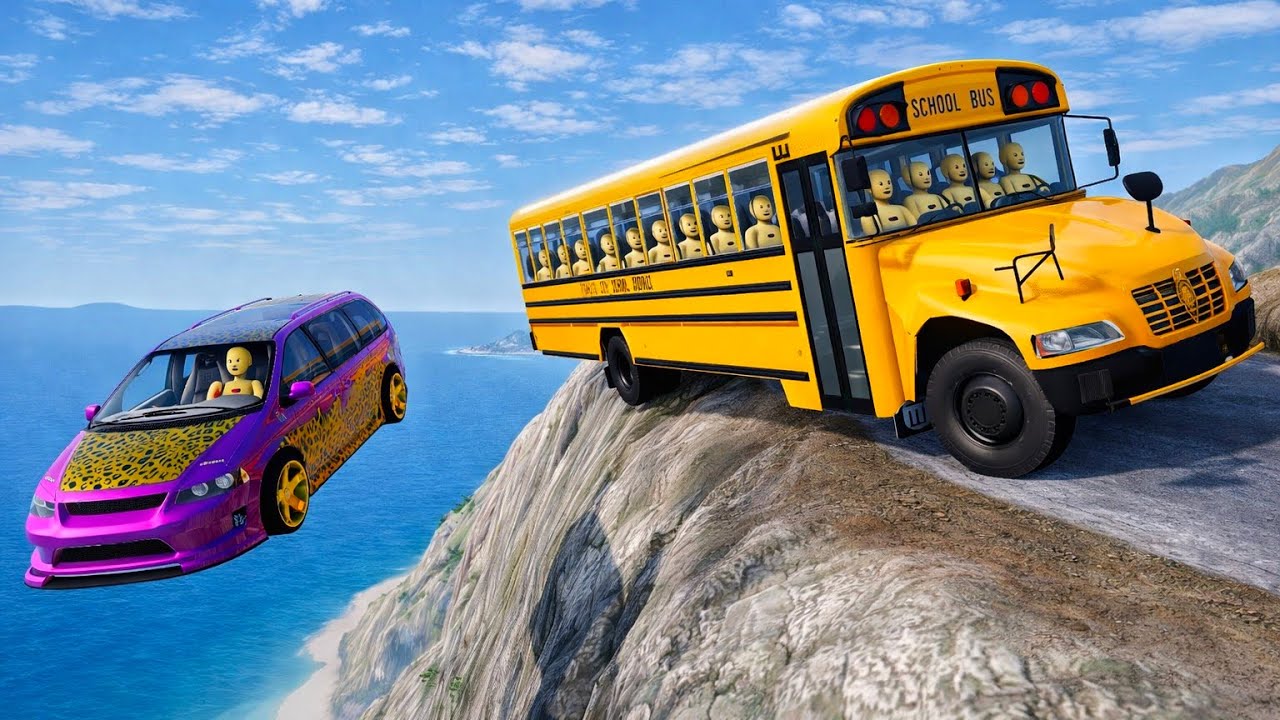 Crazy Cliff Crash – Bus vs Flying Car 💥🚒 | Beamng drive #111!