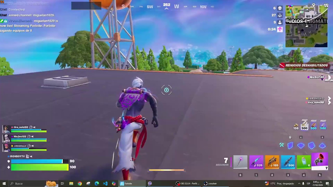 Fortnite jugando en equipos de 8