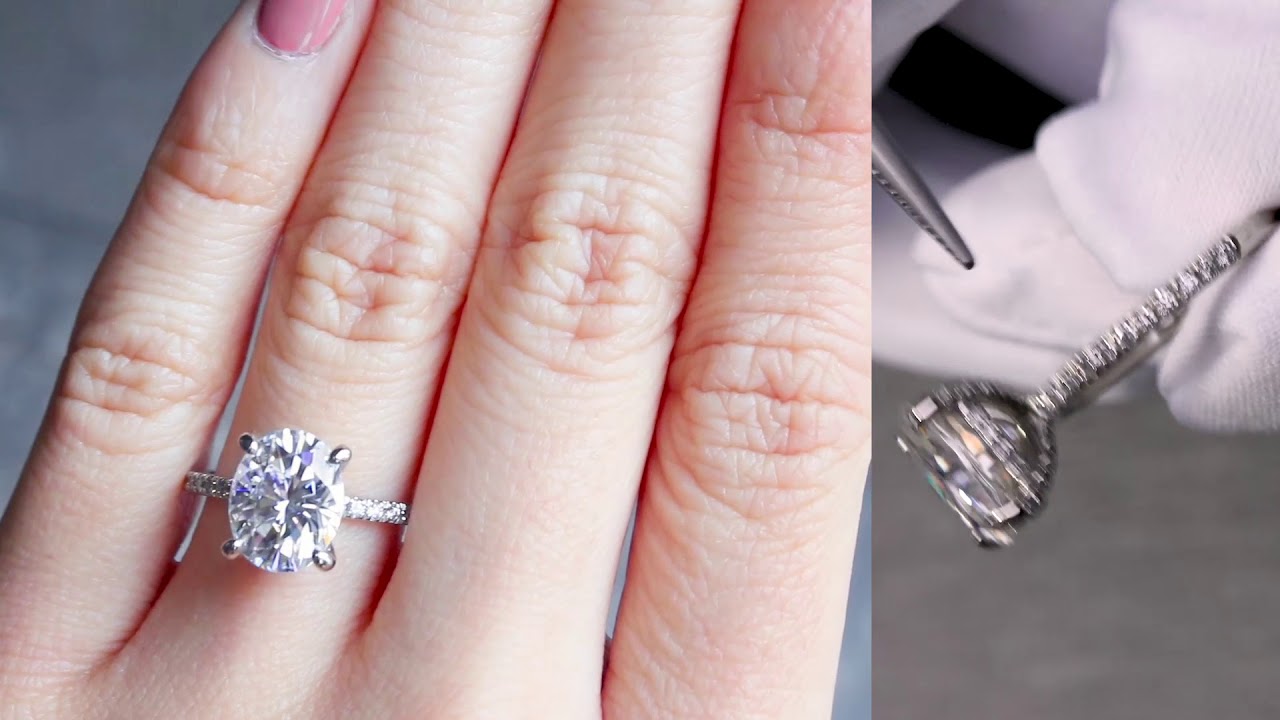 F&B Showcase: Ezili Oval Moissanite 4 Prong Micro Pave Diamond Sides Ring