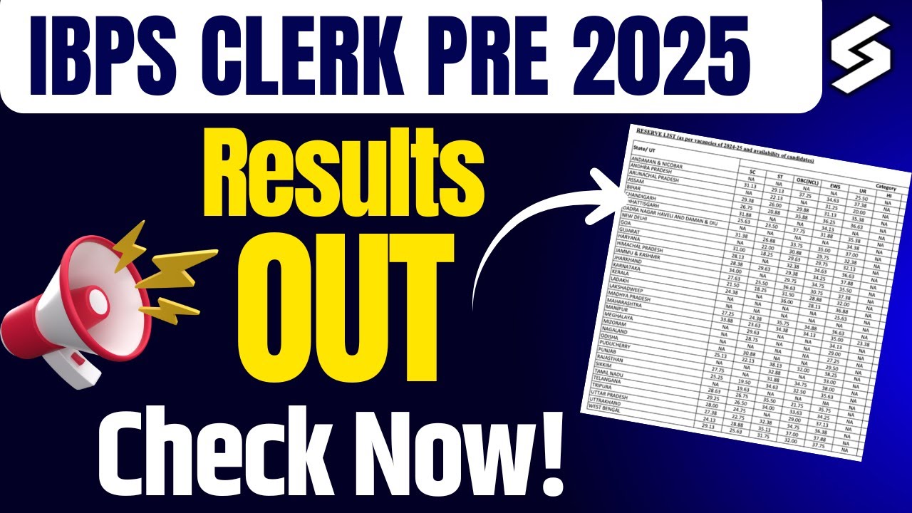 IBPS Clerk Prelims Result 2025 Out | IBPS Clerk Pre Latest Update 2025 | IBPS Clerk Pre Result 2025
