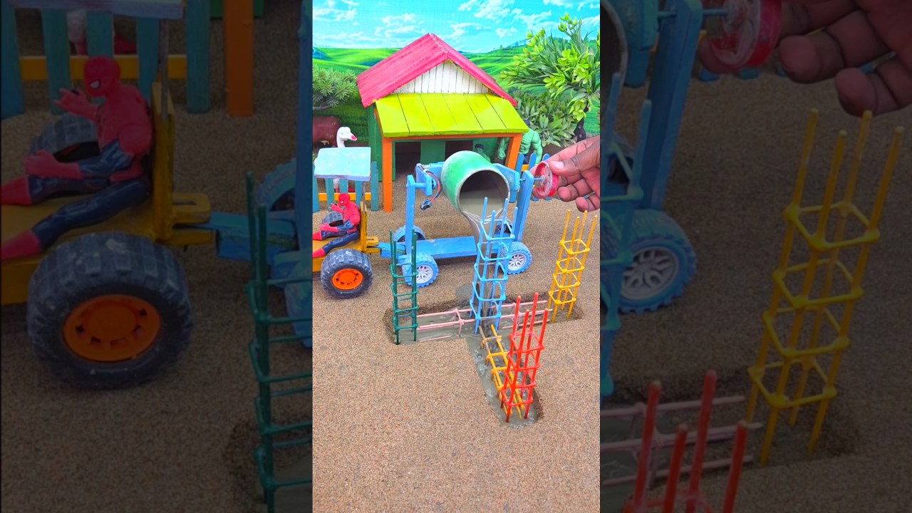 🚜🔥 Mini Tractor Machine Making Cement Pillar | DIY Construction Project 🚜 #shorts #youtubeshorts