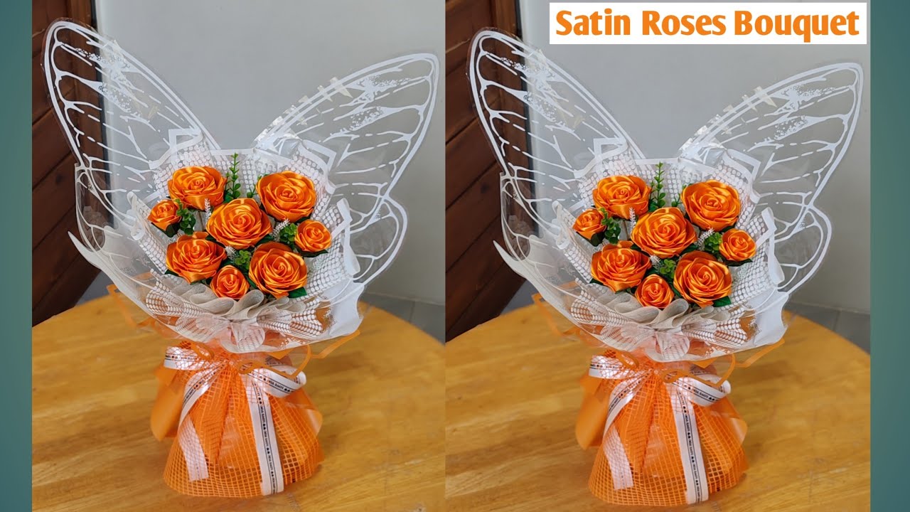 Butterfly Bouquet wrapping tutorial / Satin roses bouquet #butterflywings