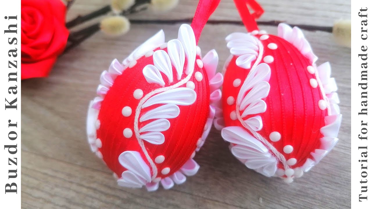 Húsvéti tojás készítése kanzashi szirmokkal szatén szalagból / Kanzashi Easter egg