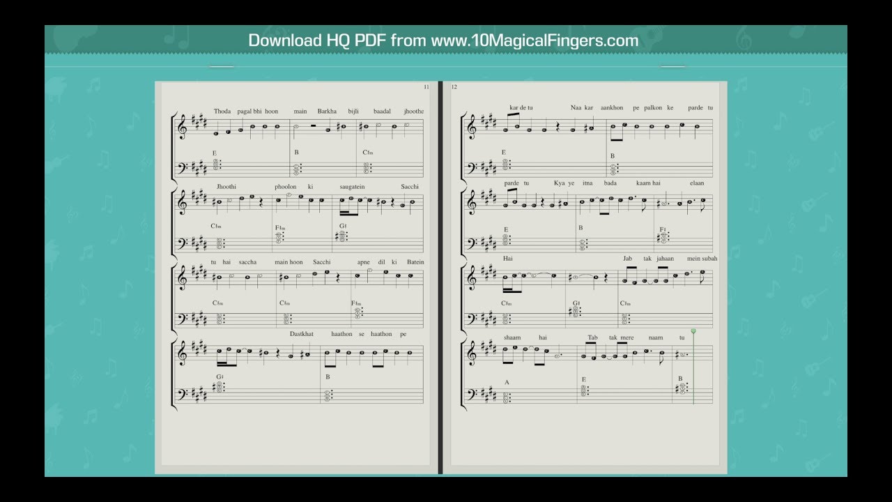 Mere Naam Tu (Zero) Western Piano Staff Notations + Chords
