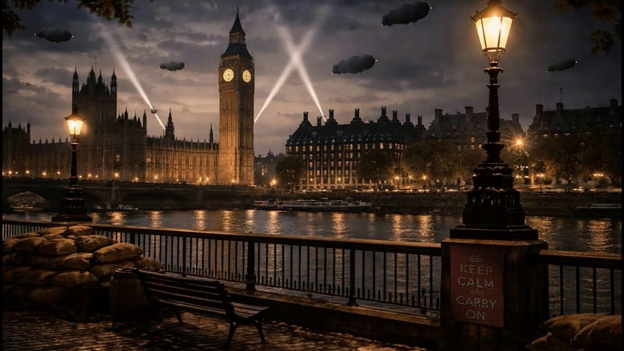 Wartime London Across the Thames | 1940s Swing Music & Night Atmosphere