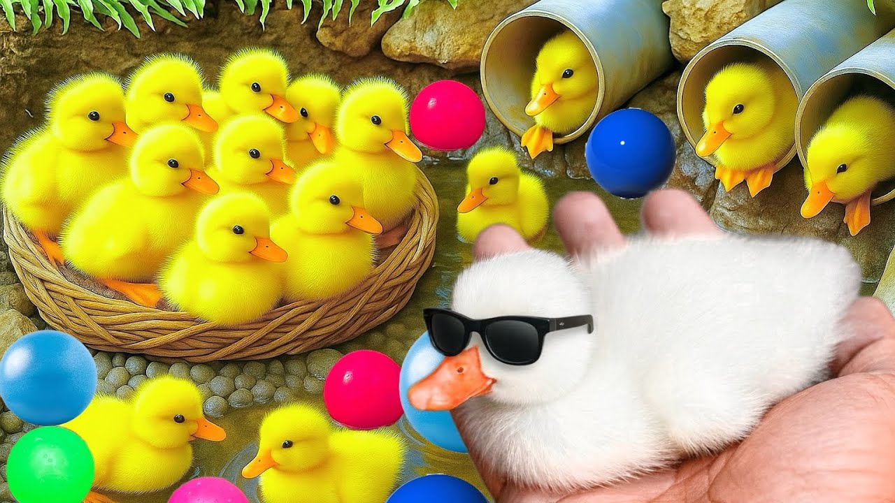 Mencari bebek lucu, Bebek berenang, menangkap bebek angsa, Duck,ikan, dan ayam warna warni.