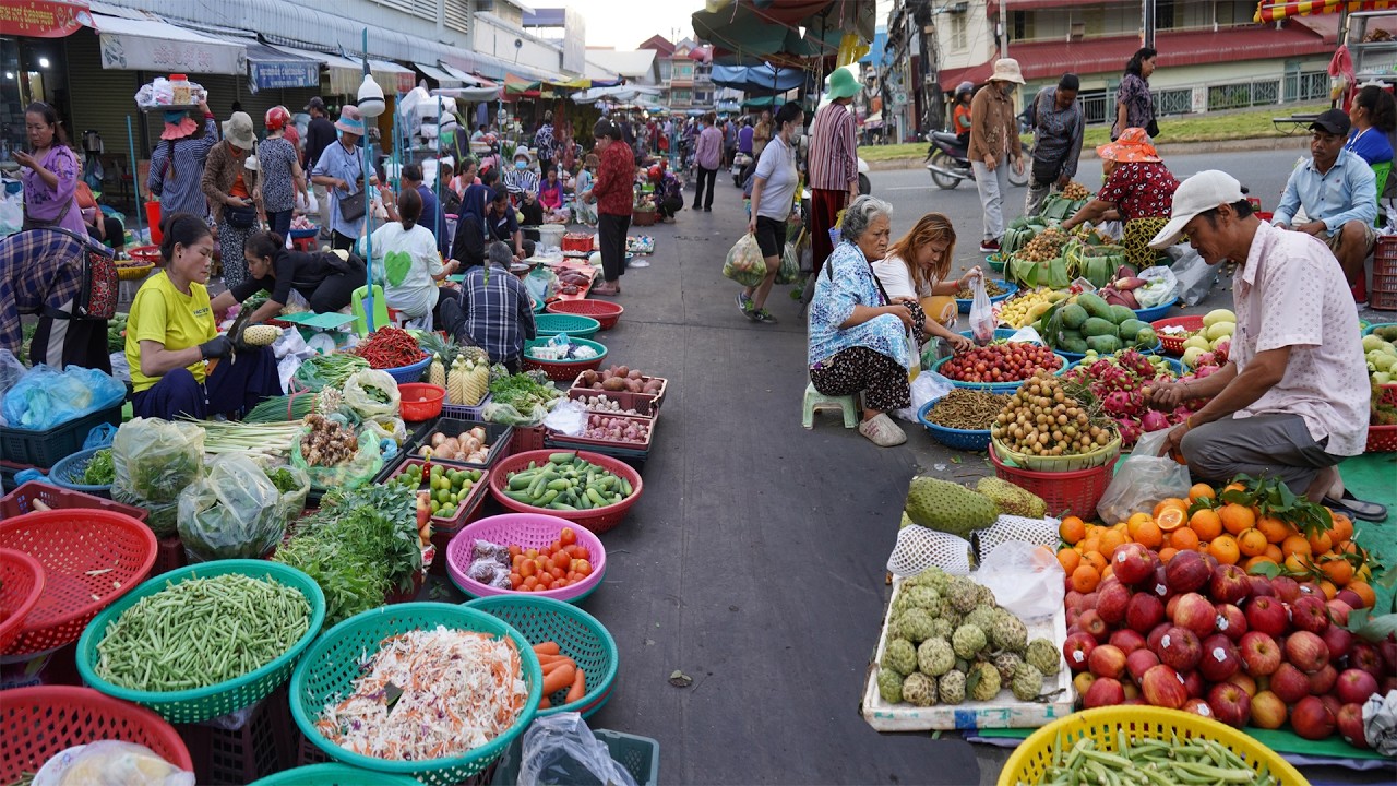 Best Collection Food Market Scene  &ndash; Daily Lifestyle & Activities Of Khmer People Buy Food In Market