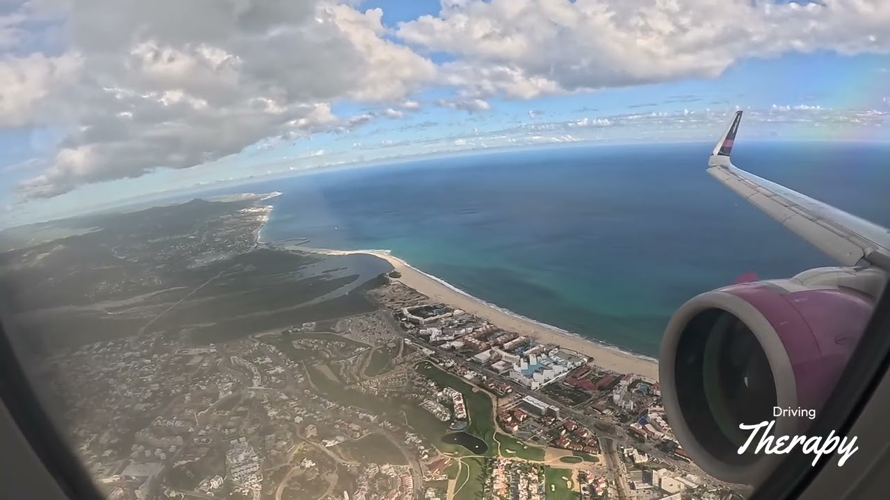 Landing in San José del Cabo Airplane Window Stunning View, Ocean Coastline & Desert Landscape ASMR