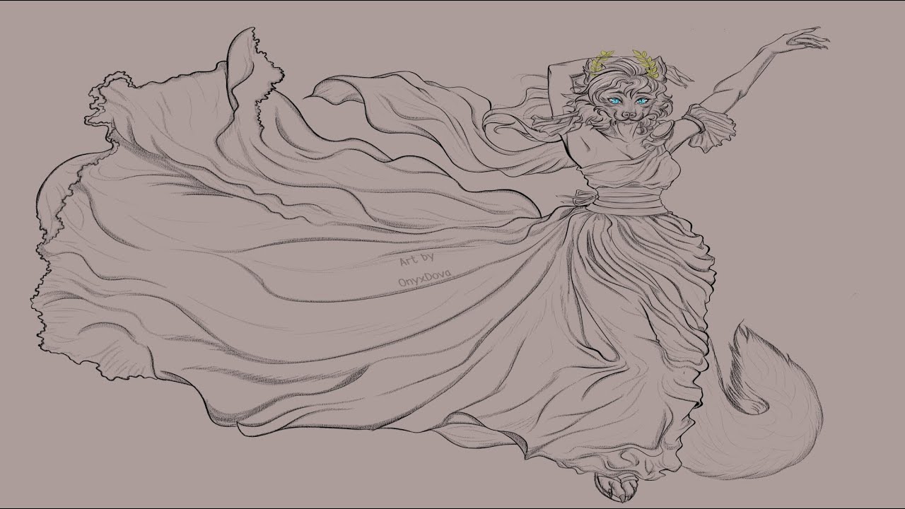 Speed drawing of Anthro Wolf Character Design | Flowing Dress Fantasy Art|Greece