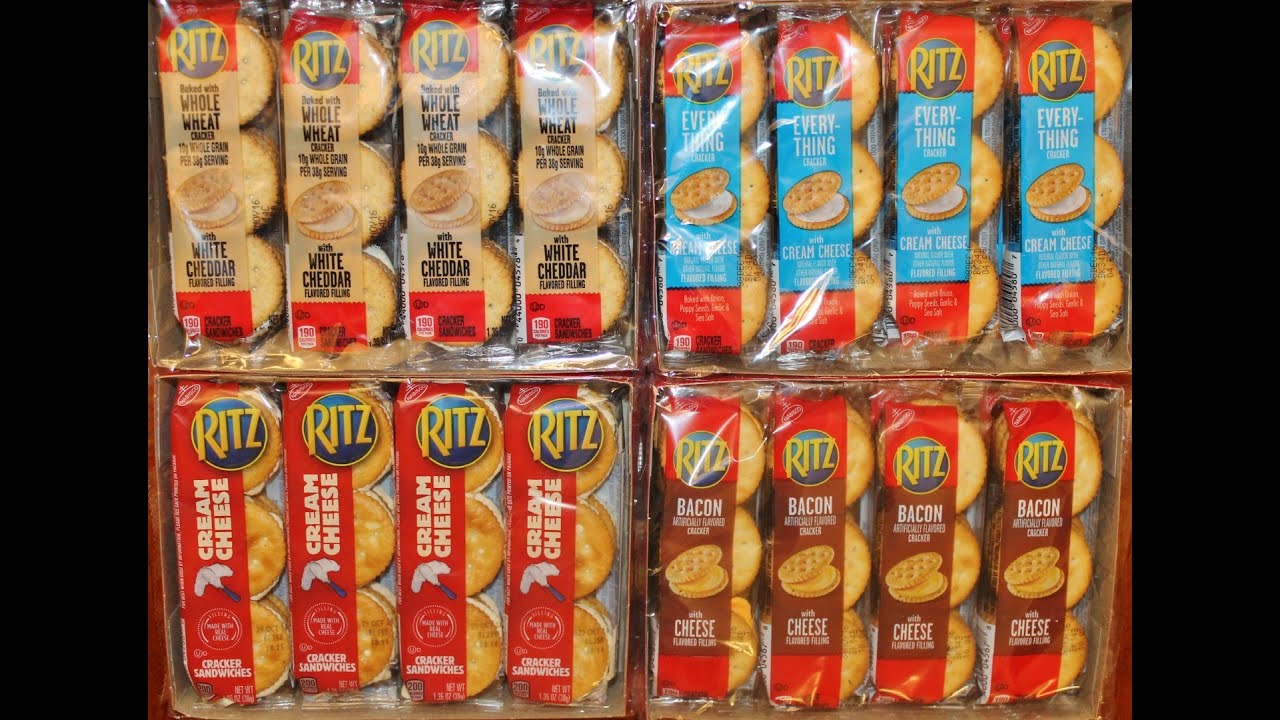 Ritz Sandwich Crackers with: Cream Cheese, Bacon, Wheat/White Cheddar, Everything/Cream Cheese