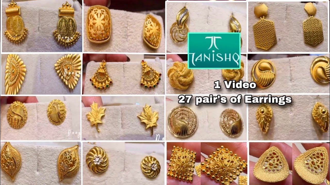 Tanishq Very Very Light weight Gold Studs Designs with Price/Daily wear Gold Earrings/Vadodara/Deeya