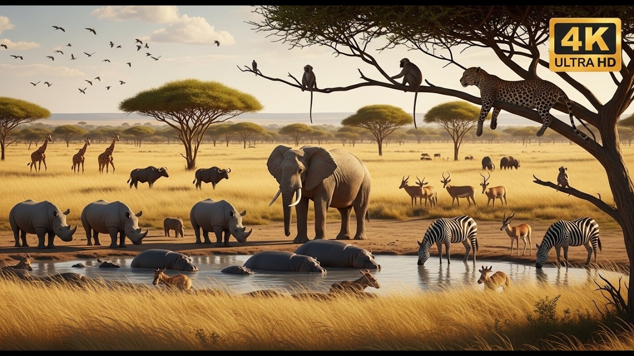 The Savanna Shelter 🌿 Elephant, Rhino, Hippo & Leopard  Relaxing Wildlife Walk 4K 