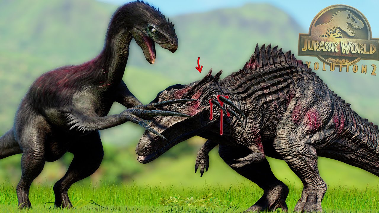 THERIZINOSAURUS CIEGO DE DOMINION EMPALA A LOS GIGANOTOSAURUS INVASORES! dinosaurios JW Evolution 2