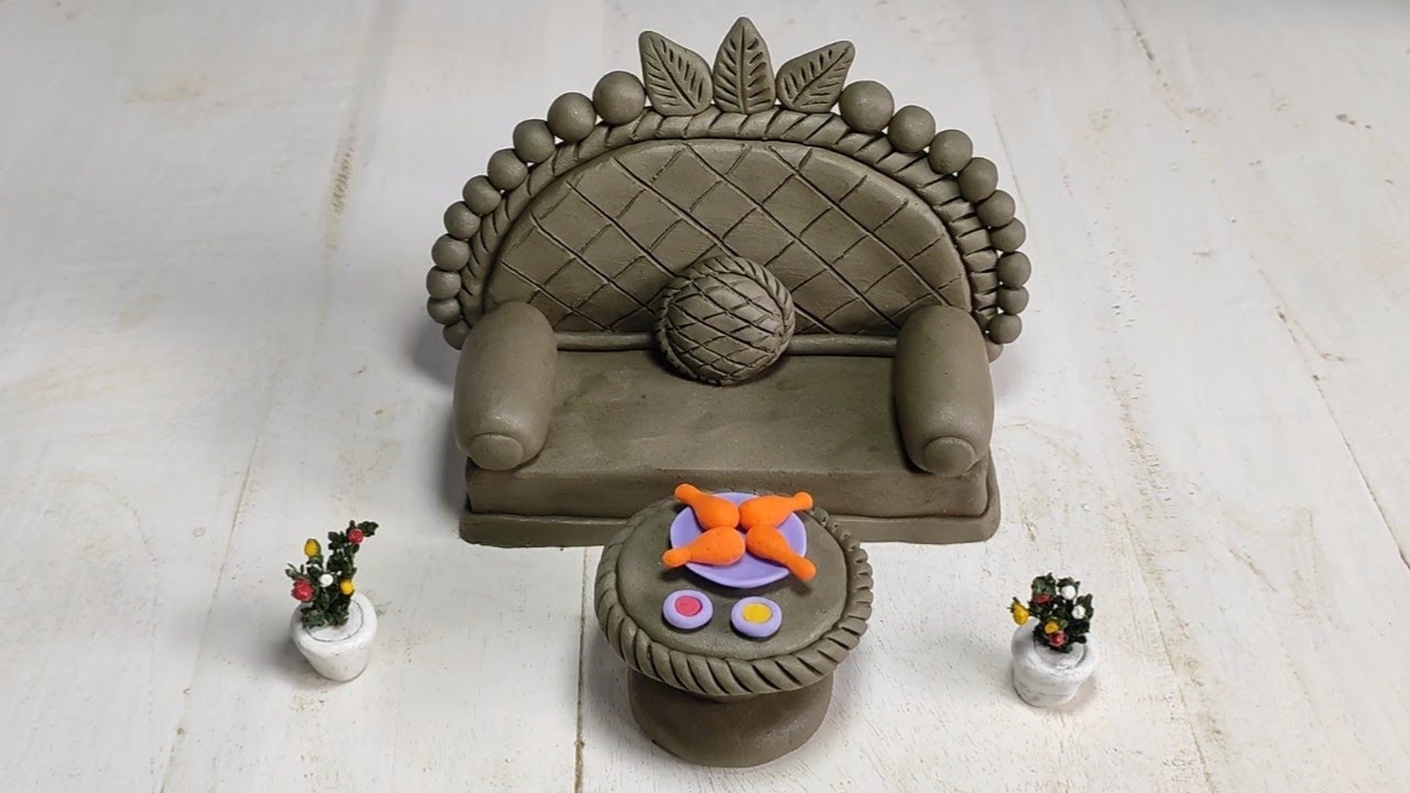 Wow amazing technique making sofa chair & coffee table with clay | miniature clay sofa chair
