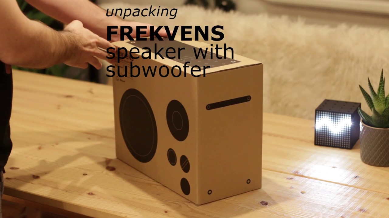 unpacking FREKVENS speaker with subwoofer