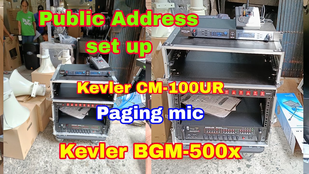 Public address set up Kevler BGM-500X amplifier