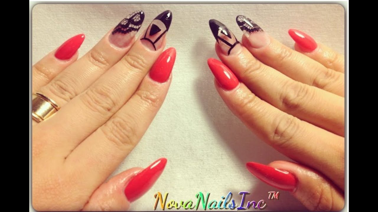 HOW TO: Red Black & Lace Acrylic 8 Nails ♥