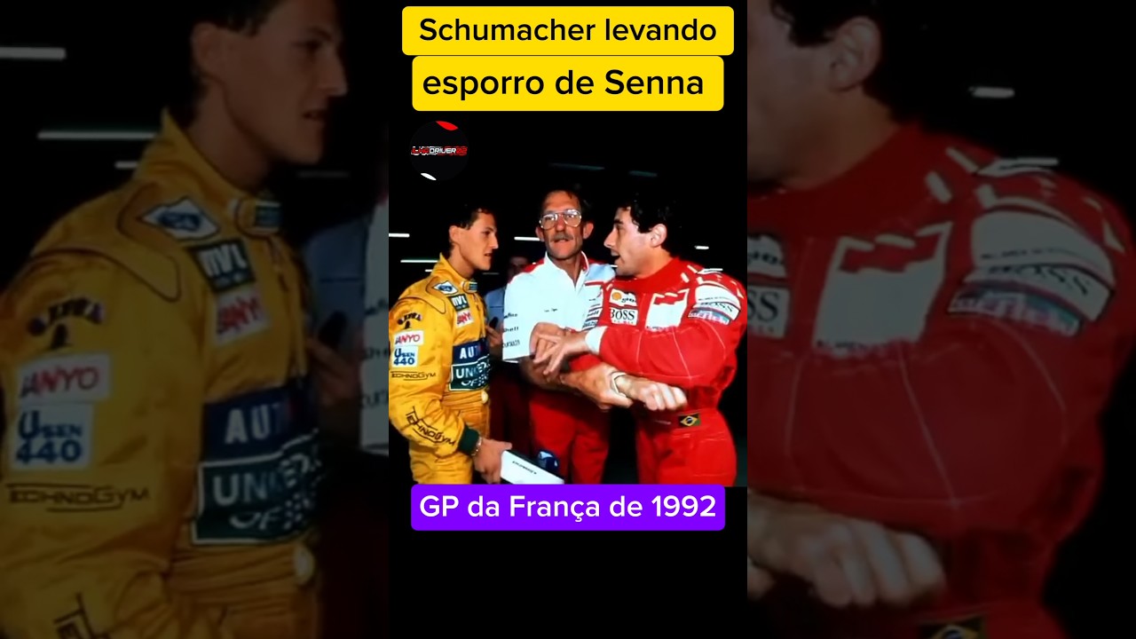 Senna dando esporro em Schumacher em acidente no GP da Fran&ccedil;a de 1992#senna#schumacher#formula1