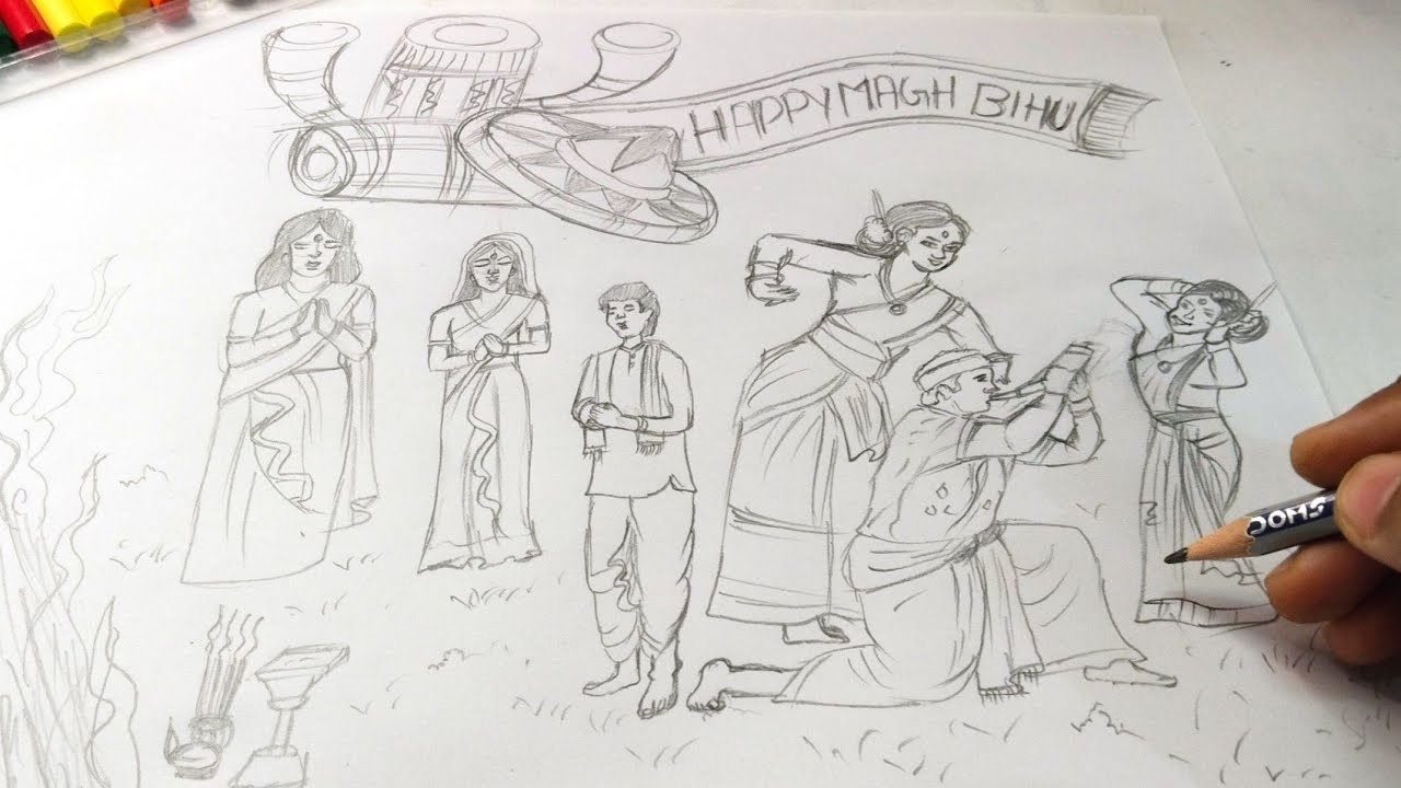 magh bihu drawing/magh bihu drawing easy/kati bihu drawing/kati bihu drawing/bhogali bihu drawing