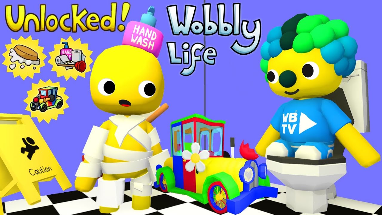 New Wobbly Life Update We Unlocked Bathroom Wobbly Clothes, Clown Car, Pie in Face Hat