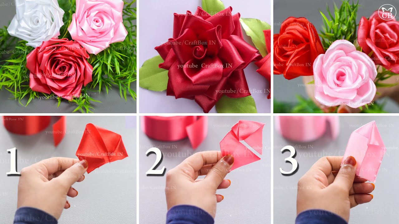 DIY Satin Ribbon Rose Flowers | Best Rose with ribbon crafts | Ribbon decoration ideas