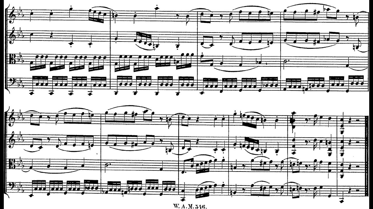 Wolfgang Amadeus Mozart - Adagio and Fugue for String Quartet, K. 546 (1788) [Score-Video]