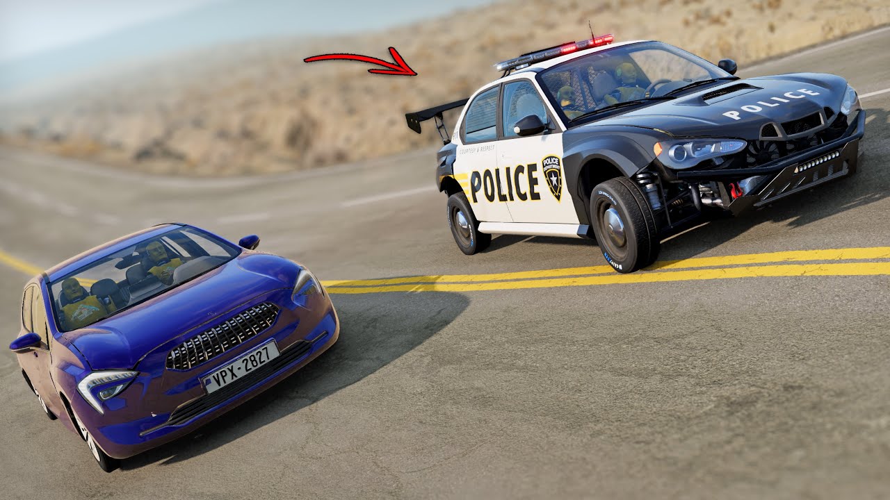 BeamNG Drive - Cars vs Angry Police Car #25 (RoadRage)