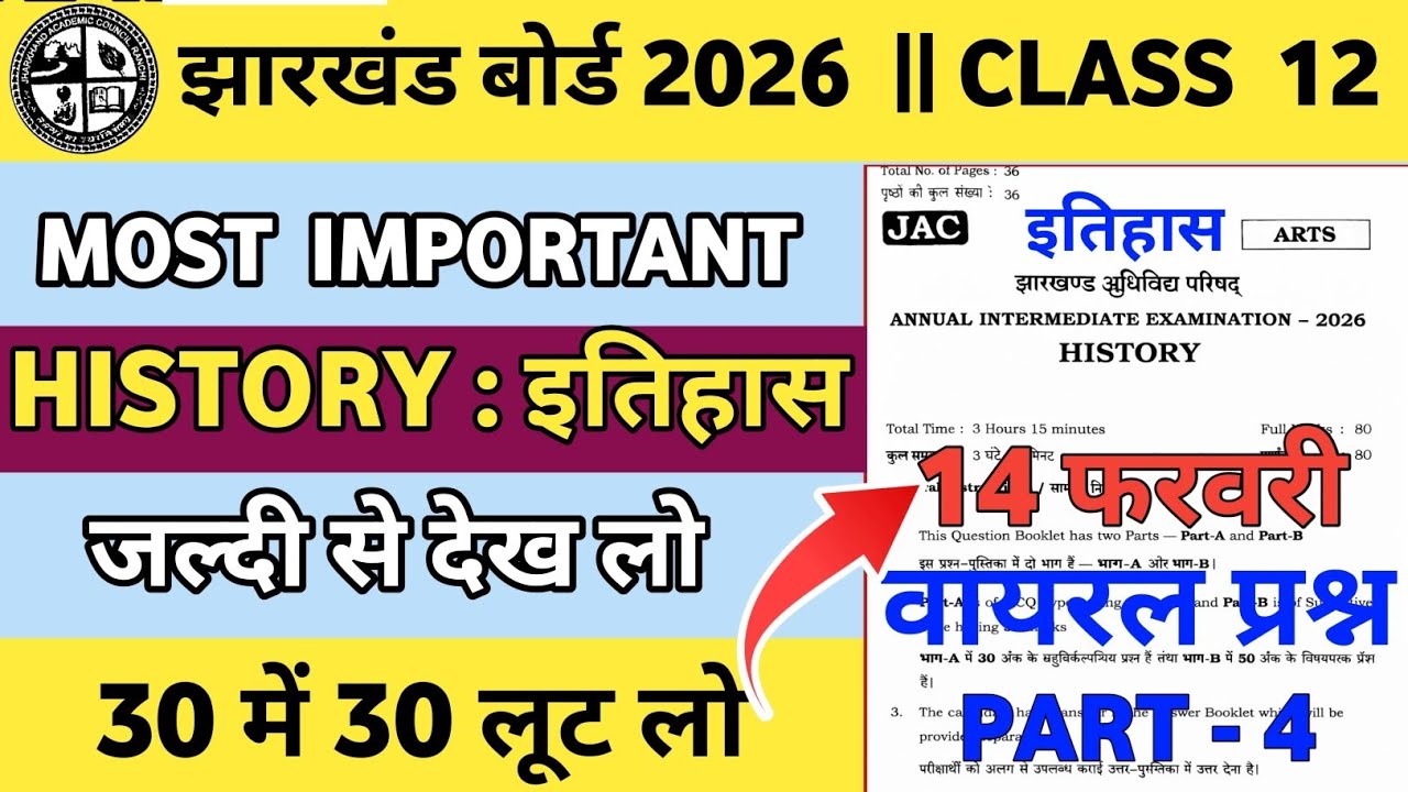 Class 12 History Objective Question Answer 2026 ||JAC Board History Objective 2026 || PART-4