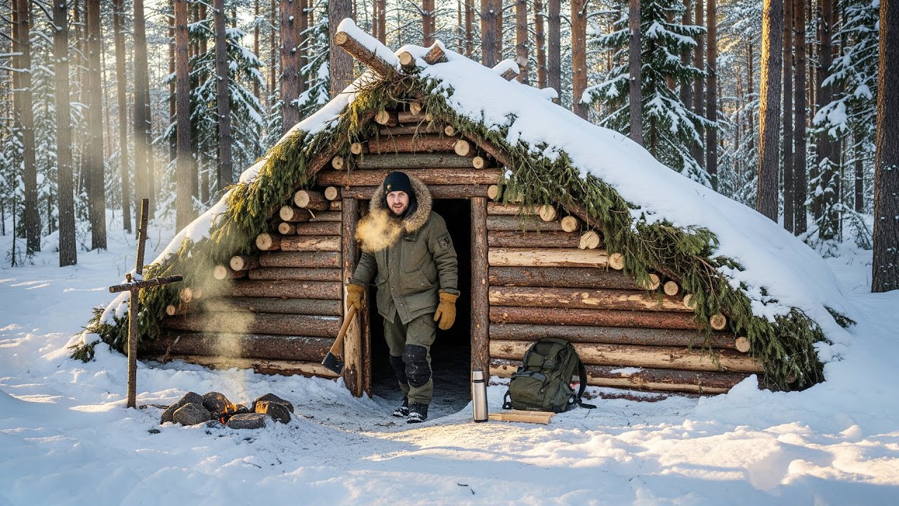 Surviving 48 Hours in a Snowy Forest ❄️ - Built This Shelter by Hand