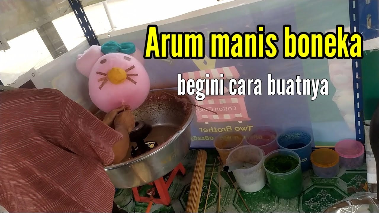 kembang gula bentuk boneka begini cara buatnya.(arum manis karakter unik dan lucu)