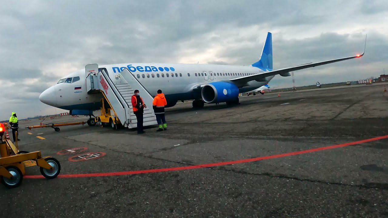 Pobeda Boeing 737 Krasnodar to Moscow 4K Flight review.