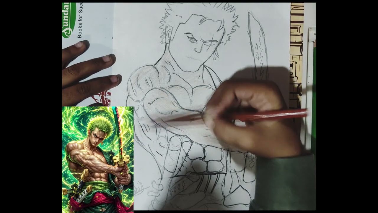 Ronowa zoro drawing full tutarial with colour pencil 
