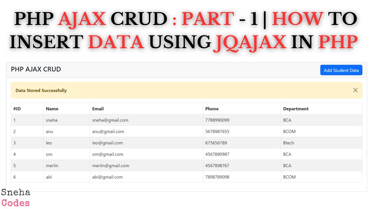 PHP AJAX CRUD-1 : How Insert/Store data into Databasd using AJAX In PHP