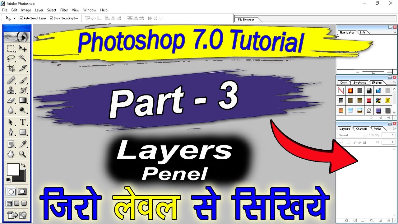 फोटोशॉप क्लास 3, Layer Panel. Layer Use in Photoshop. Photoshop 7.0 Tutorial in Hindi #photoshop